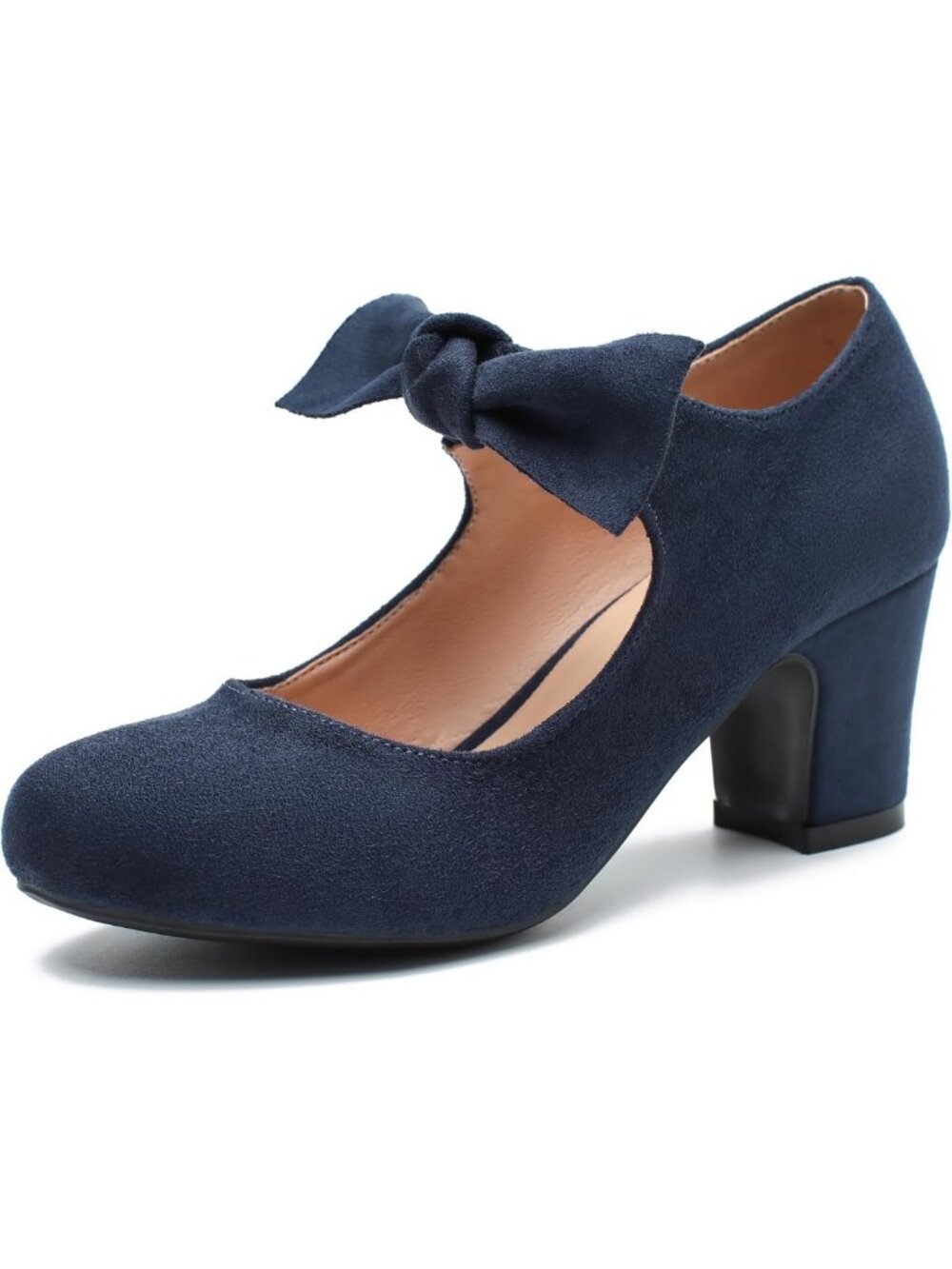 Chic Women's Bow Mary Jane Heels - Round Toe Block Heel Pumps for Stylish